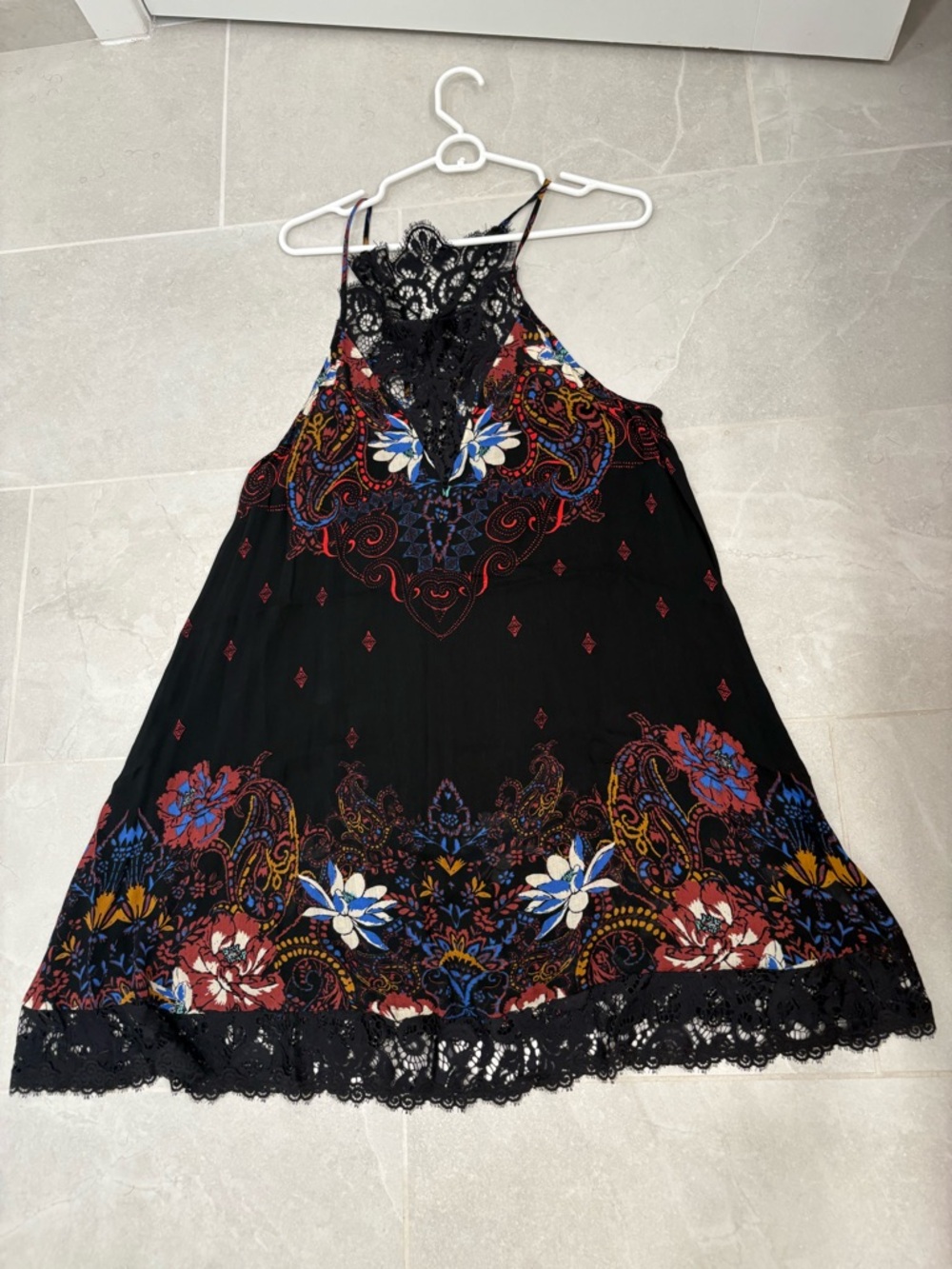 Free People Intimately Whimsygoth Black Lace Who’s Sorry Now Floral Slip Dress L - Picture 12 of 12